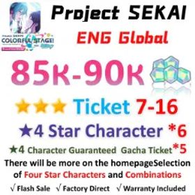 プロジェクトセカイカラフルステージ！ 85,000 Crystals | 6x[4 Star Character] | ★3Ticket*7-16 | [★4 Character Guaranteed Gacha Ticket] x5