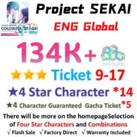 プロジェクトセカイカラフルステージ！ 134,000 Crystals | 14x[4 Star Character] | ★3Ticket*9-17 | [★4 Character Guaranteed Gacha Ticket] x5