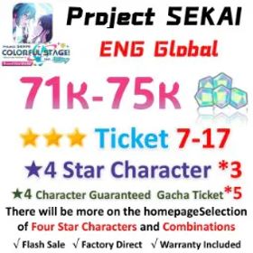 プロジェクトセカイカラフルステージ！ 71,000 Crystals | 3x[4 Star Character] | ★3Ticket*7-17 | [★4 Character Guaranteed Gacha Ticket] x5