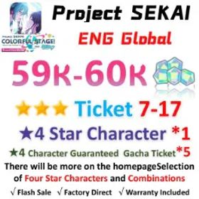 プロジェクトセカイカラフルステージ！ 59,000 Crystals | 1x[4 Star Character] | ★3Ticket*7-17 | [★4 Character Guaranteed Gacha Ticket] x5