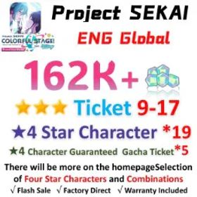 プロジェクトセカイカラフルステージ！ 162,000 Crystals | 19x[4 Star Character] | ★3Ticket*9-17 | [★4 Character Guaranteed Gacha Ticket] x5