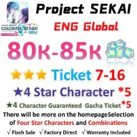 プロジェクトセカイカラフルステージ！ 80,000 Crystals | 5x[4 Star Character] | ★3Ticket*7-16 | [★4 Character Guaranteed Gacha Ticket] x5