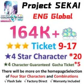 プロジェクトセカイカラフルステージ！ 164.000 Crystals | 20x[4 Star Character] | ★3Ticket*9-17 | [★4 Character Guaranteed Gacha Ticket] x5