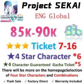 プロジェクトセカイカラフルステージ！ 85,000 Crystals | 6x[4 Star Character] | ★3Ticket*7-16 | [★4 Character Guaranteed Gacha Ticket] x5