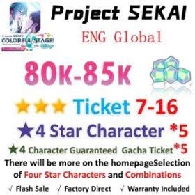 プロジェクトセカイカラフルステージ！ 80,000 Crystals | 5x[4 Star Character] | ★3Ticket*7-16 | [★4 Character Guaranteed Gacha Ticket] x5