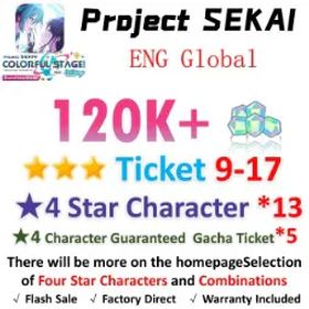 プロジェクトセカイカラフルステージ！ 120,000 Crystals | 13x[4 Star Character] | ★3Ticket*9-17 | [★4 Character Guaranteed Gacha Ticket] x5