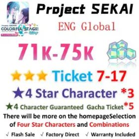 プロジェクトセカイカラフルステージ！ 71,000 Crystals | 3x[4 Star Character] | ★3Ticket*7-17 | [★4 Character Guaranteed Gacha Ticket] x5