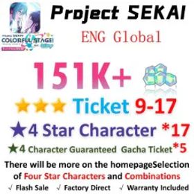 プロジェクトセカイカラフルステージ！ 151,000 Crystals | 17x[4 Star Character] | ★3Ticket*9-17 | [★4 Character Guaranteed Gacha Ticket] x5