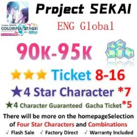 プロジェクトセカイカラフルステージ！ 90,000 Crystals | 7x[4 Star Character] | ★3Ticket*8-16 | [★4 Character Guaranteed Gacha Ticket] x5