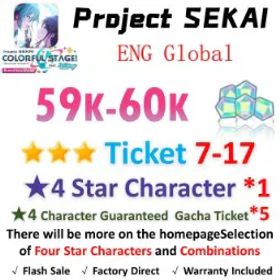 プロジェクトセカイカラフルステージ！ 59,000 Crystals | 1x[4 Star Character] | ★3Ticket*7-17 | [★4 Character Guaranteed Gacha Ticket] x5