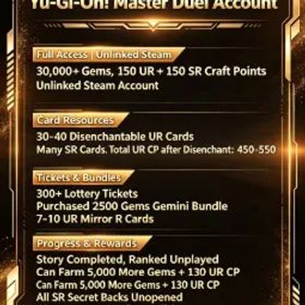 遊戯王マスターデュエル 30000+ Gems丨450-550UR Dust(30-40 UR Can Dismantle)丨Automatic Delivery