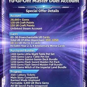 遊戯王マスターデュエル 28000+ Gems丨950-1050UR Dust(80-90 UR Can Dismantle)丨Automatic Delivery