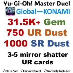 遊戯王マスターデュエル MD |31.5K Diamonds💎 | 750 UR Dust | 1000 SR Dust | 3-5 mirror shatter UR cards