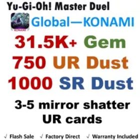 遊戯王マスターデュエル MD |31.5K Diamonds💎 | 750 UR Dust | 1000 SR Dust | 3-5 mirror shatter UR cards