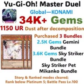 遊戯王マスターデュエル 34K Gems | 1150 UR Dust (including 61–68 dismantleable URs) | 3x Ash Blossom