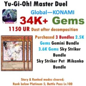 遊戯王マスターデュエル 34K Gems | 1150 UR Dust (including 67–77 dismantleable URs) | 3x Ash Blossom