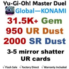 遊戯王マスターデュエル MD |31.5K Diamonds💎 | 950 UR Dust | 2000 SR Dust | 3-5 mirror shatter UR cards