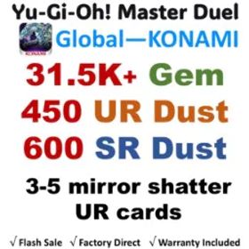 遊戯王マスターデュエル MD |31.5K Diamonds Preloaded | 450 UR Dust | 600 SR Dust | 3-5 mirror shatter UR cards