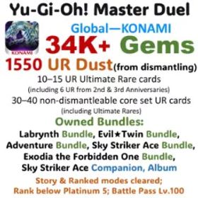 遊戯王マスターデュエル 33K Gems | 1,550 UR Dust in total (including 62–77 dismantleable URs) | Owned 7 Bundles Sets
