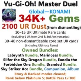 遊戯王マスターデュエル 34K Gems | 2,100 UR Dust in total (including 35–50 dismantleable URs) | Owned 8 Bundles Sets