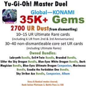 遊戯王マスターデュエル 35K Gems | 2,700 UR Dust in total (including 100–120 dismantleable URs) | Owned 12 Bundles Sets