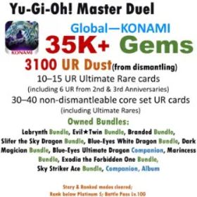 遊戯王マスターデュエル 35K Gems | 3,100 UR Dust in total (including 140–160 dismantleable URs) | Owned 12 Bundles Sets
