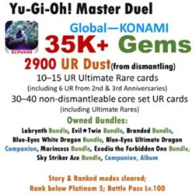 遊戯王マスターデュエル 35K Gems | 2,900 UR Dust in total (including 120–140 dismantleable URs) | Owned 10 Bundles Sets