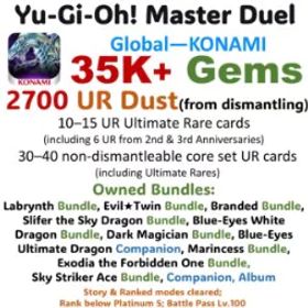 遊戯王マスターデュエル 35K Gems | 2,700 UR Dust in total (including 100–120 dismantleable URs) | Owned 12 Bundles Sets