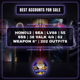 崩壊3rd HON012 | SEA | LV88 | 55 SSS | 38 VALK 4/4 | 62 WEAPON 6* | 202 OUTFITS