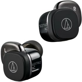 オーディオテクニカ ATH-SQ1TW2NC BK(E) ノイズキャンセリング ワイヤレスイヤホン Bluetooth 完全ワイヤレス 最大約22.5時間再生 防水 IPX5 ワイヤレス充電対応 マルチポイント 外音取り込み オリジナルステッカー付き