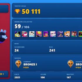 ブロスタ Brawl Stars | 50,111 Trophies | 97 Skins | 2 Legendary | 6 Mythic | 59 Brawlers