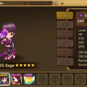 サマナーズウォー Woonsa ( Dark Sage) + Teshar Starter with many other nat5s