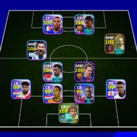 イーフットボール STRENGTH 3145 - RASHFORD 102 - MBAPPE 101 - KUYT 102 - MESSI 104 - KOKCU 102 - EFB232