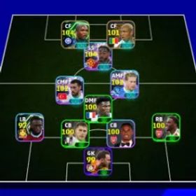 イーフットボール EF70-IOS+Android-Team 3143 strength-Epic&Showtime ( Etoo+Raul+hazard+Kevin de bruyne+Cunha+Kokcu , Jordan Henderson+Olise+Diouf)