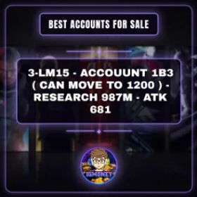 ロードモバイル 3-LM15 - ACCOUUNT 1B3 ( CAN MOVE TO 1200 ) - RESEARCH 987M - ATK 681
