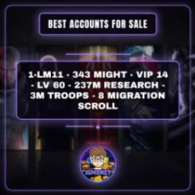 ロードモバイル 1-LM11 - 343 MIGHT - VIP 14 - LV 60 - 237M RESEARCH - 3M TROOPS - 8 MIGRATION SCROLL