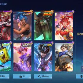 モバイルレジェンド 210 SKINS HERO EMBLEM MAX + COLLECTOR YUZHONG + GENERAL KAI THAMUZ + SPONGEBOB + 9 EPIC GUSION KAGURA ROGER VALIR KIMMY CHANG`E + GAARA VALE
