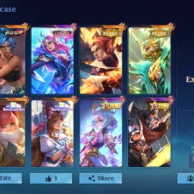 モバイルレジェンド EXALTED COLLECTOR 5 + SANRIO CHANG`E FLORYN + PRIME GRANGER YUZHONG + LUCKYBOX ODETTE + ANNUAL HAYABUSA ANGELA + 8 ZODIAC + 30 EPIC SKINS