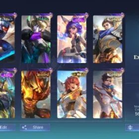 モバイルレジェンド RYG 156 Skins | 107 Heroes | Dyrroth Venom | Beatrix M4 | Lighborn 3 | 5 Max Emblem | 90 DM | Collector Expert IV