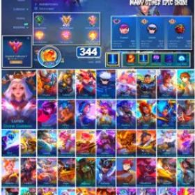 モバイルレジェンド 🔥 #3548 🔥 344 Skins 💎 Jujutsu Kaisen Gojo 👑 Naruto Vale Gaara ⚔️ Aspirant Angela ⭐ Legend Lunox 🌟 Collector Kufra & Natalia 🎯 Angela Cyber Cherubin ✅