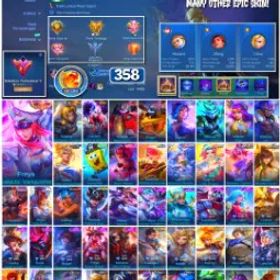 モバイルレジェンド 🔥 #3507 🔥 358 Skins 💎 Legend Freya 👑 Collector Natalia ⚔️ Angela V.E.N.O.M. Vespid ⭐ Fanny Skylark 🌟 Soul Vessels Cecilion 🎯 Transformers 💫 Many Epic ✅