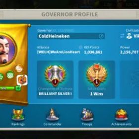 ライキン 🦁 RISE OF KINGDOMS ACCOUNT FOR SALE 🦁 ⚡ 2.15M POWER 👑 VIP 7 ⚔️ 1M+ KILL POINTS 🛡️ Vikings Civilization 🏆 Brilliant Silver I 🔥 Active account – ready to gr
