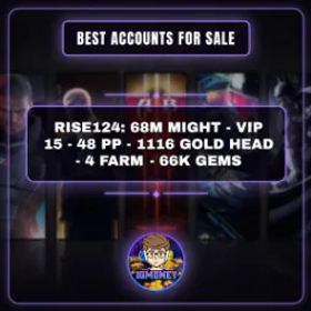 ライキン RISE124: 68M MIGHT - VIP 15 - 48 PP - 1116 GOLD HEAD - 4 FARM - 66K GEMS
