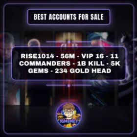 ライキン RISE1014 - 56M - VIP 16 - 11 COMMANDERS - 1B KILL - 5K GEMS - 234 GOLD HEAD