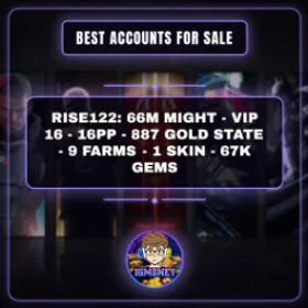 ライキン RISE122: 66M MIGHT - VIP 16 - 16PP - 887 GOLD STATE - 9 FARMS - 1 SKIN - 67K GEMS