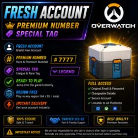 オーバーウォッチ ⚡FRESH ACCOUNT⚡ | Premium Number丨Special Tag丨Ready to Play丨Instant Delivery