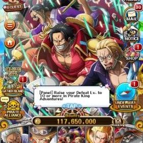 ワンピーストレジャークルーズ 117M BOUNTY - Lvl 431 - 10 Rainbow Gems - Luffy Lv150, Sanji Lv119, Garp Lv109, Ao