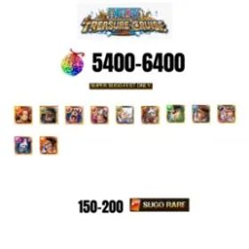 ワンピーストレジャークルーズ [GLOBAL][ANDROID] 5400-6400 GEMS | 2 12TH ANNY CHARACTERS | 11 SUPER SUGO FEST | 150-170 SUGO RARE