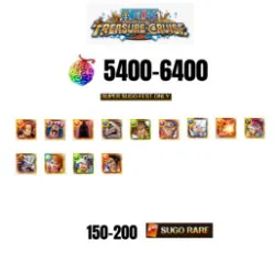 ワンピーストレジャークルーズ [GLOBAL][ANDROID] 5400-6400 GEMS | 3 12TH ANNY CHARACTERS | 13 SUPER SUGO FEST | 150-170 SUGO RARE