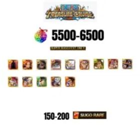 ワンピーストレジャークルーズ [GLOBAL][ANDROID] 5500-6500 GEMS | 3 12TH ANNY CHARACTERS | 14 SUPER SUGO FEST | 150-170 SUGO RARE